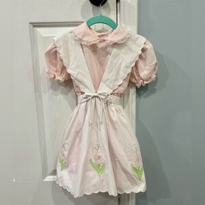 Vintage Nannette Girls Dress Size 5 Pink Polka Dot Lace Collar